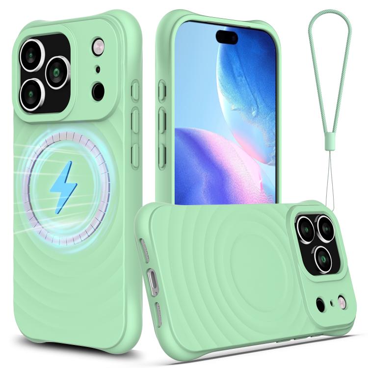 For iPhone 17 Pro Max Wave Texture MagSafe Magnetic Liquid Silicone Phone Case(Green)