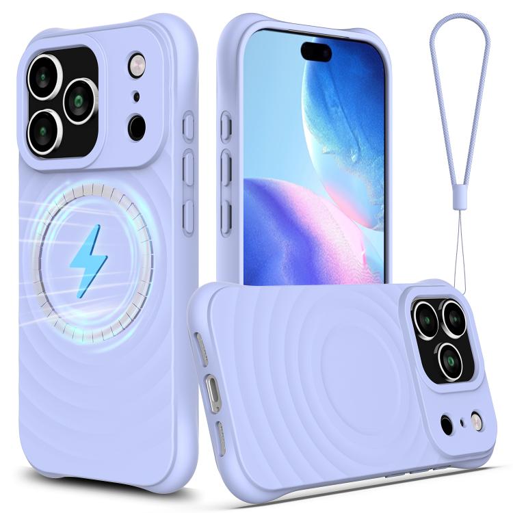 For iPhone 17 Pro Max Wave Texture MagSafe Magnetic Liquid Silicone Phone Case(Purple)
