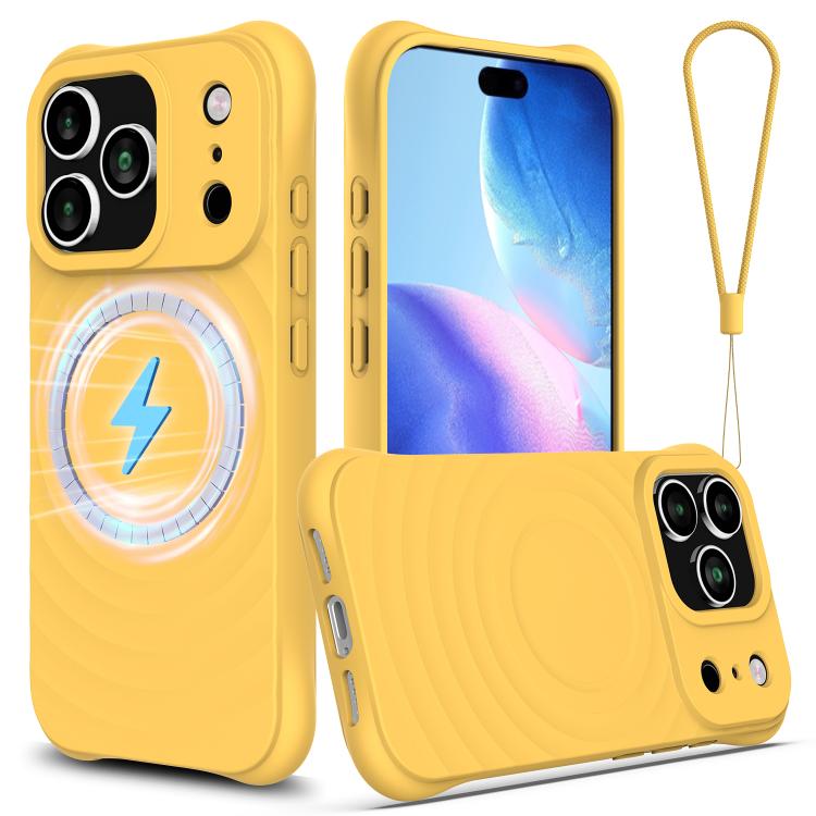 For iPhone 17 Pro Max Wave Texture MagSafe Magnetic Liquid Silicone Phone Case(Yellow)