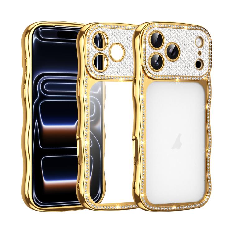For iPhone 17 Pro Max Wave Twisting Star Diamond Shockproof Electroplate TPU Phone Case(Gold)