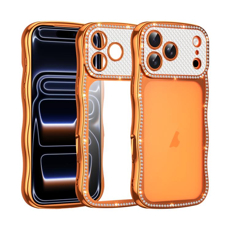 For iPhone 17 Pro Max Wave Twisting Star Diamond Shockproof Electroplate TPU Phone Case(Orange)