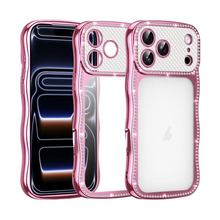 For iPhone 17 Pro Max Wave Twisting Star Diamond Shockproof Electroplate TPU Phone Case(Pink)