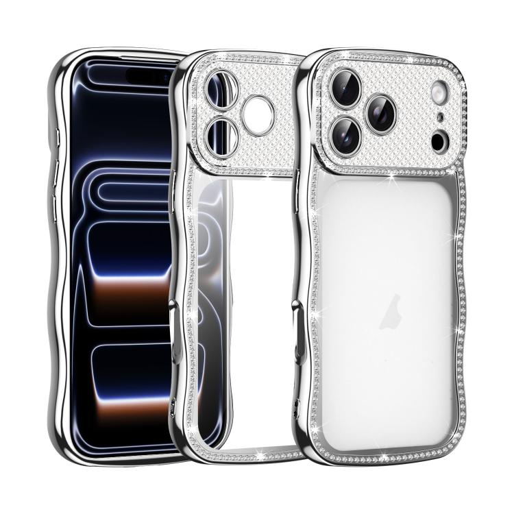 For iPhone 17 Pro Max Wave Twisting Star Diamond Shockproof Electroplate TPU Phone Case(Silver)
