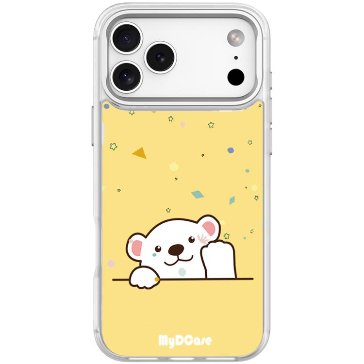 For iPhone 17 Pro Max Waving Little Bear Pattern Magnetic Phone Case(Transparent White)