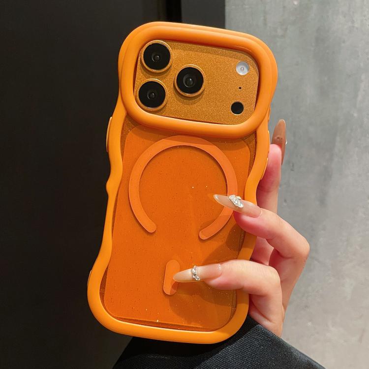 For iPhone 17 Pro Max Wavy Edge Translucent Glitter Magnetic Phone Case(Orange)
