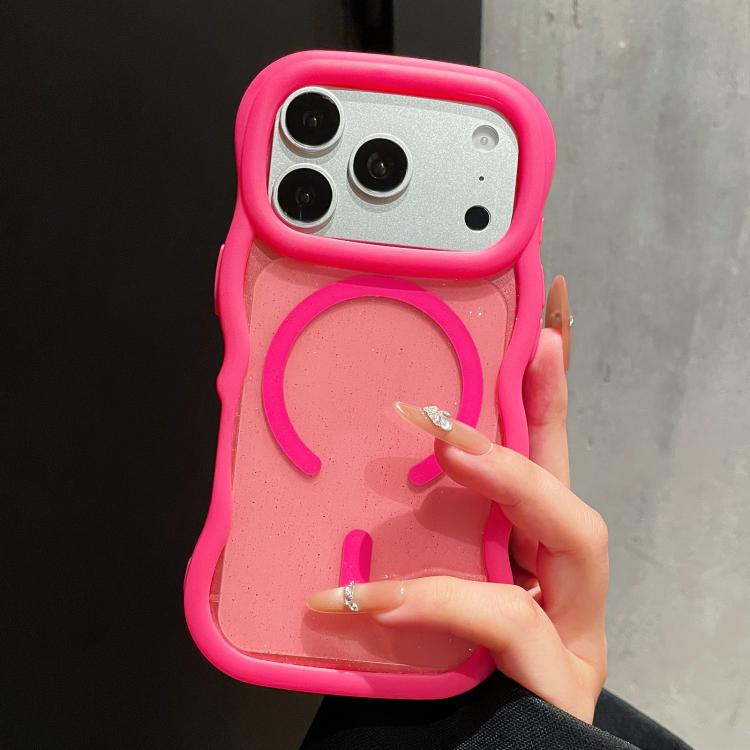 For iPhone 17 Pro Max Wavy Edge Translucent Glitter Magnetic Phone Case(Red)
