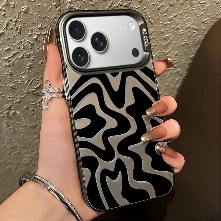 For iPhone 17 Pro Max Wavy Stripes Pattern Frosted IMD 2-in-1 PC Phone Case(Black)