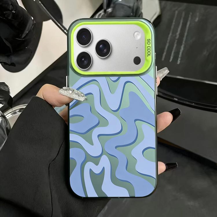 For iPhone 17 Pro Max Wavy Stripes Pattern Frosted IMD 2-in-1 PC Phone Case(Green)
