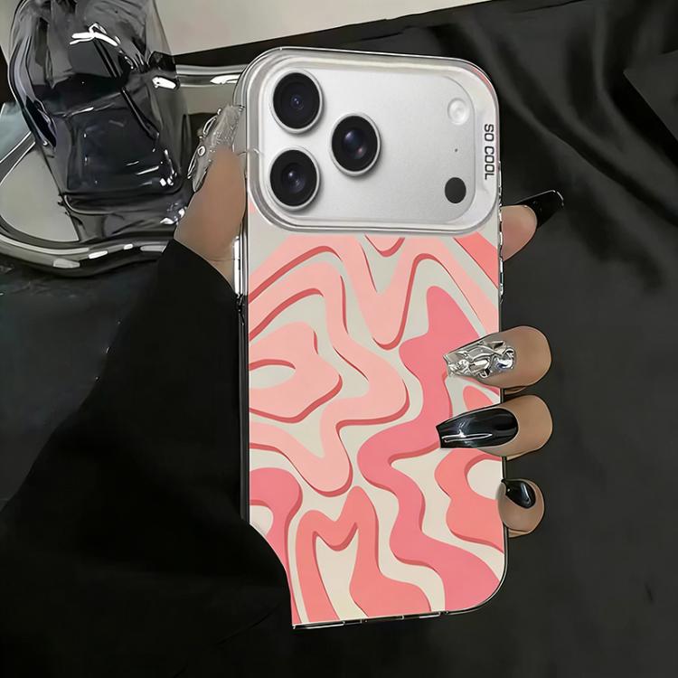 For iPhone 17 Pro Max Wavy Stripes Pattern Frosted IMD 2-in-1 PC Phone Case(Pink)