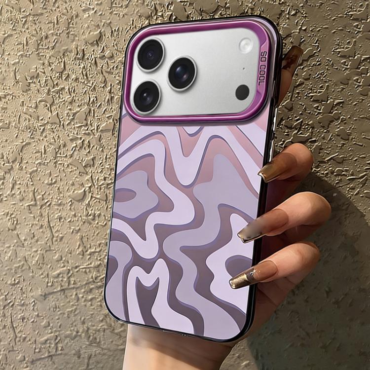 For iPhone 17 Pro Max Wavy Stripes Pattern Frosted IMD 2-in-1 PC Phone Case(Purple)