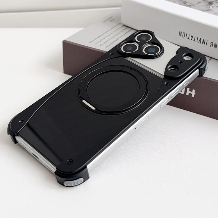 For iPhone 17 Pro Max Weasel Original Color Metal Frameless 360 Rotation Holder Magnetic Phone Case(Black)
