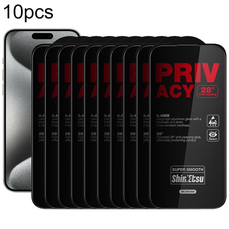 For iPhone 17 Pro Max WK WTP-138 10pcs 6D Curved Dustproof Privacy Tempered Glass Film(Black)
