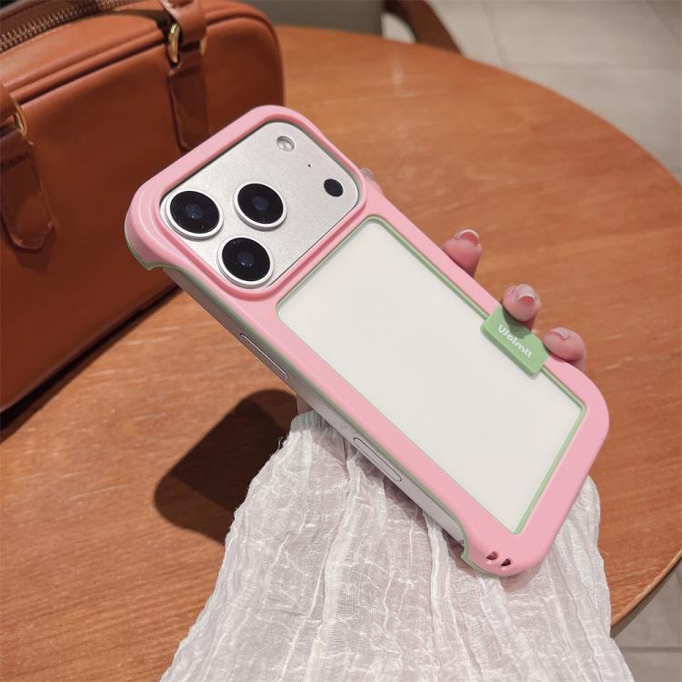 For iPhone 17 Pro Max Wolmtt Dual-color Candy Hollow Cooling Framed Phone Case(Pink)