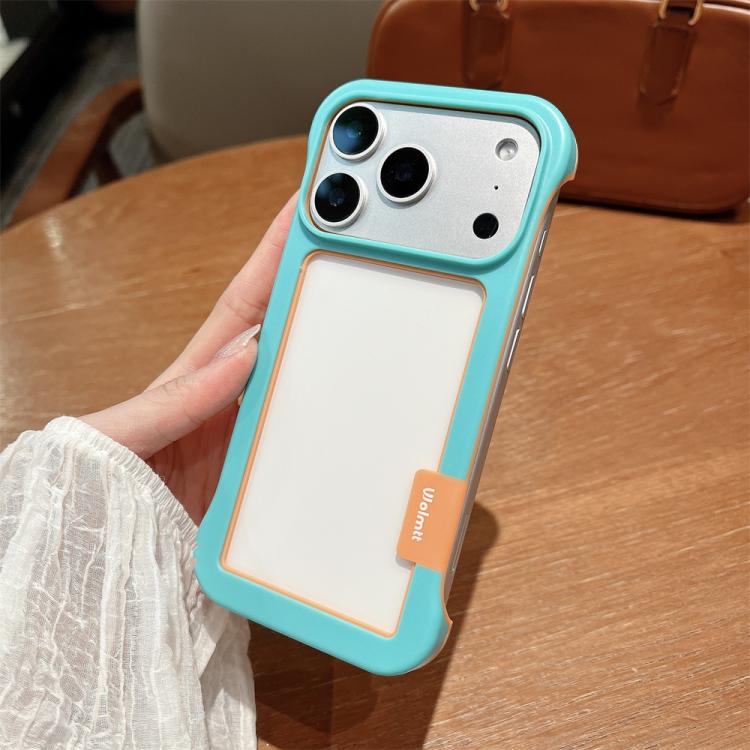 For iPhone 17 Pro Max Wolmtt Dual-color Candy Hollow Cooling Framed Phone Case(Sky Blue)