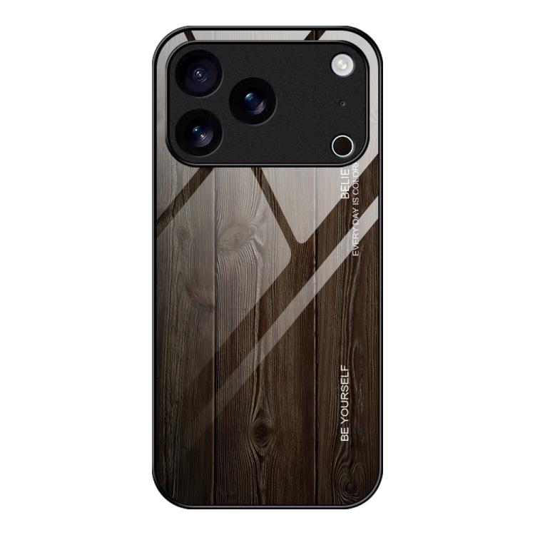 For iPhone 17 Pro Max Wood Grain Glass Phone Case(Black)
