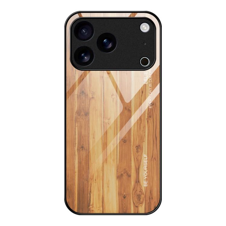 For iPhone 17 Pro Max Wood Grain Glass Phone Case(Yellow)
