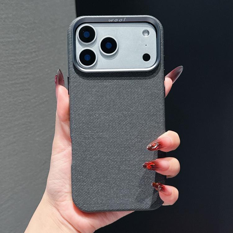 For iPhone 17 Pro Max Wool Linen Fabric Full Coverage Magnetic Phone Case(Black)