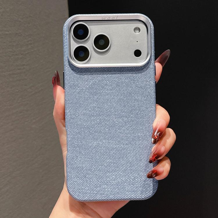 For iPhone 17 Pro Max Wool Linen Fabric Full Coverage Magnetic Phone Case(Blue)