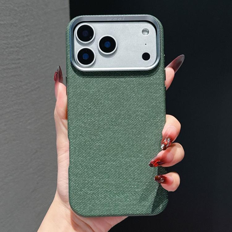 For iPhone 17 Pro Max Wool Linen Fabric Full Coverage Magnetic Phone Case(Green)