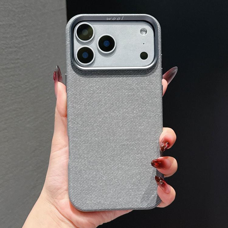 For iPhone 17 Pro Max Wool Linen Fabric Full Coverage Magnetic Phone Case(Grey)