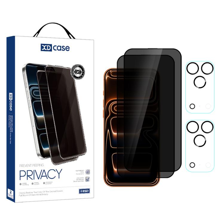 For iPhone 17 Pro Max XDcase 2 Pairs Anti-Peep Tempered Glass Screen Protector + Silkscreen Lens Protector