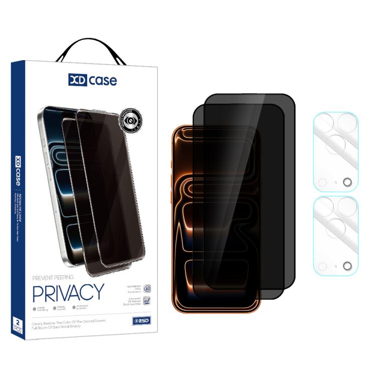 For iPhone 17 Pro Max XDcase 2 Pairs Anti-Peep Tempered Glass Screen Protector + Transparent Lens Protector