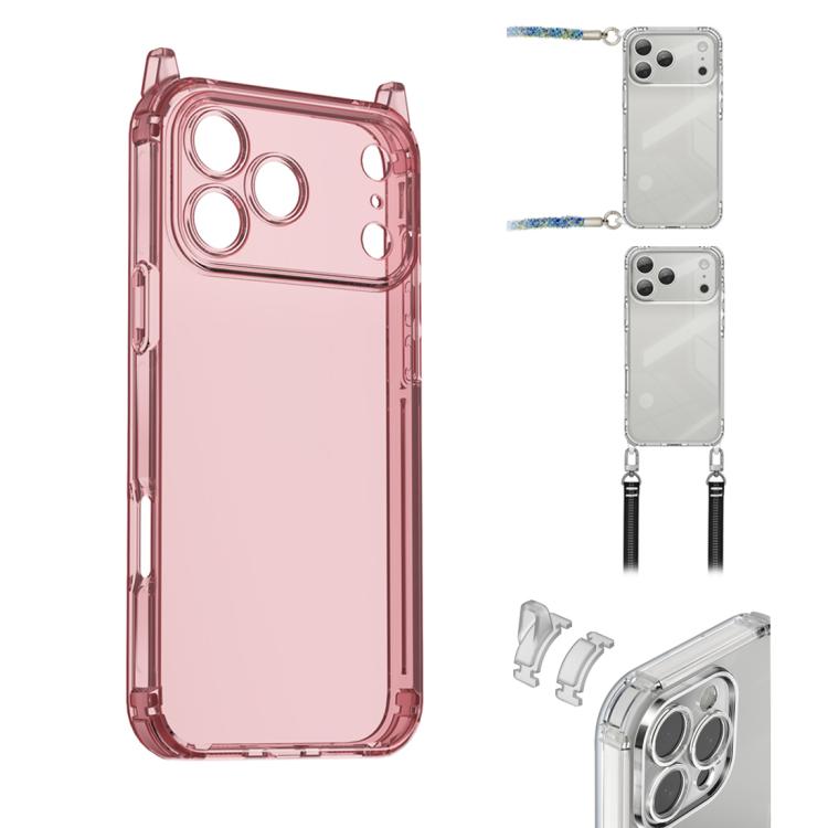 For iPhone 17 Pro Max XDcase Candy DIY Detachable Lanyard Hole Shockproof Phone Case(Transparent Pink)