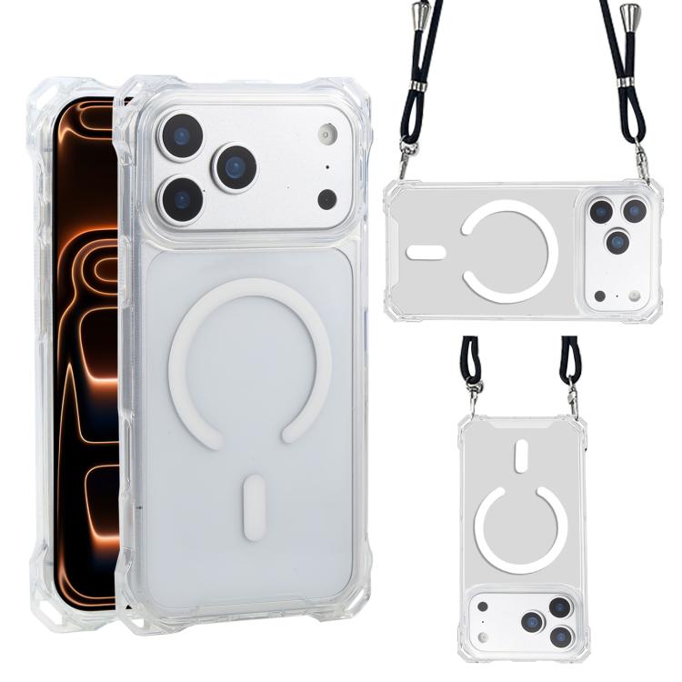 For iPhone 17 Pro Max XDcase Four-Corner Hole Shockproof Magnetic Phone Case, Lanyard Not Included(Transparent)