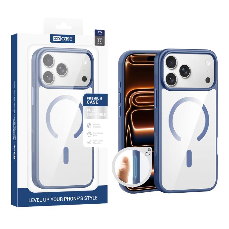 For iPhone 17 Pro Max XDcase JINDUN Clear Cover Independent Metal Button Magnetic Phone Case(Blue)