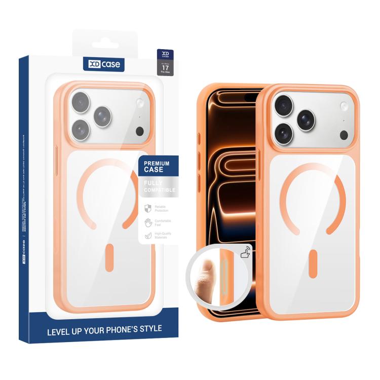 For iPhone 17 Pro Max XDcase JINDUN Clear Cover Independent Metal Button Magnetic Phone Case(Orange)