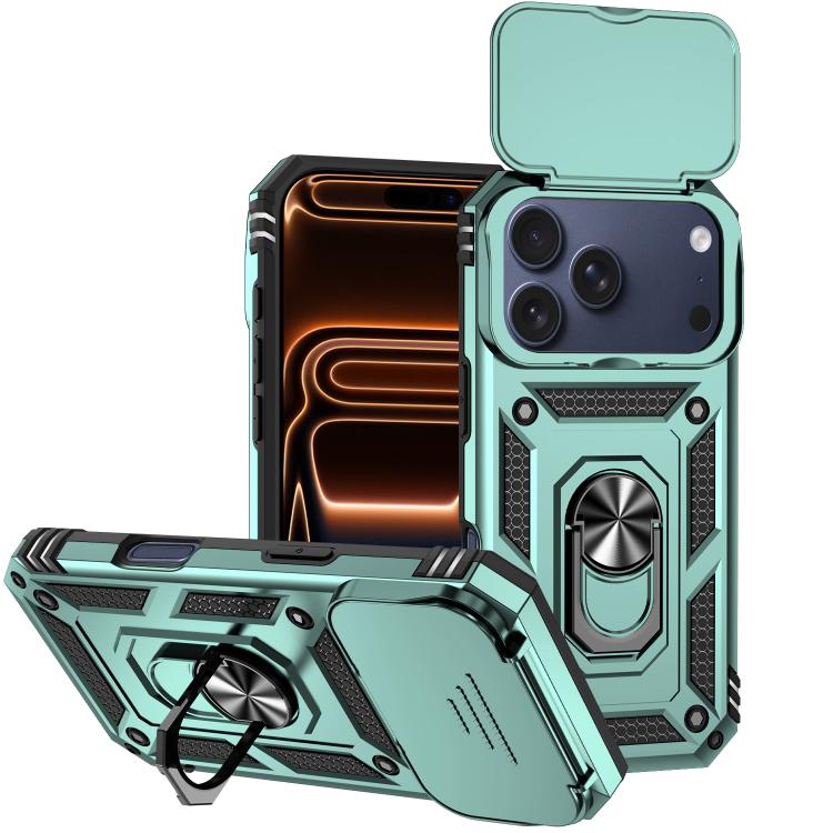 For iPhone 17 Pro Max XDcase Sliding Camshield Ring Holder Magnetic Phone Case(Green)