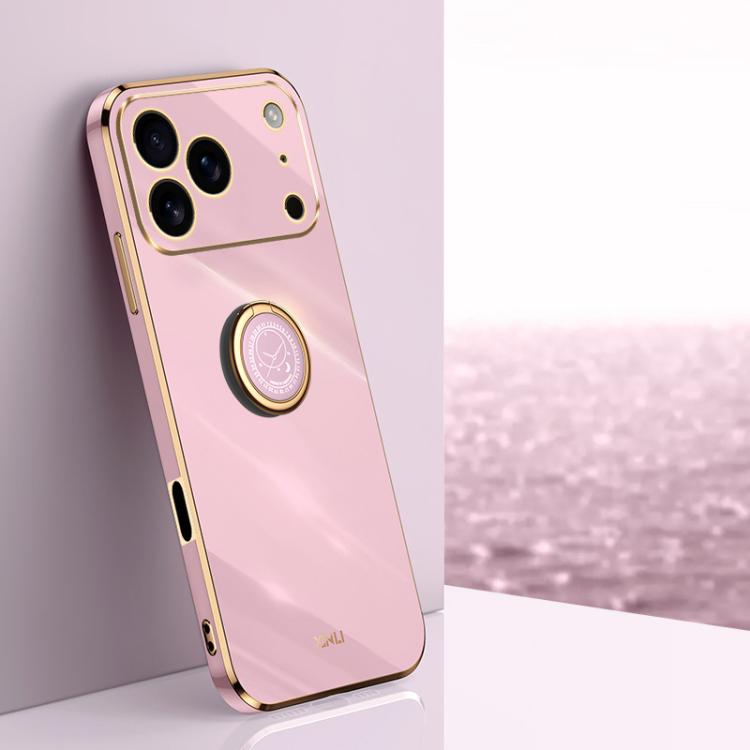For iPhone 17 Pro Max XINLI Straight Edge 6D Electroplate TPU Phone Case with Ring Holder(Cherry Purple)