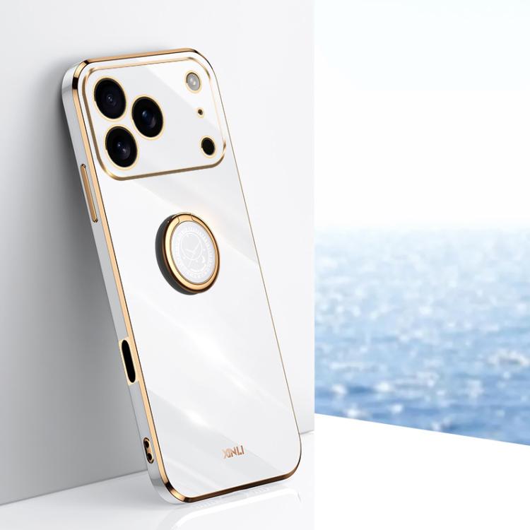 For iPhone 17 Pro Max XINLI Straight Edge 6D Electroplate TPU Phone Case with Ring Holder(White)