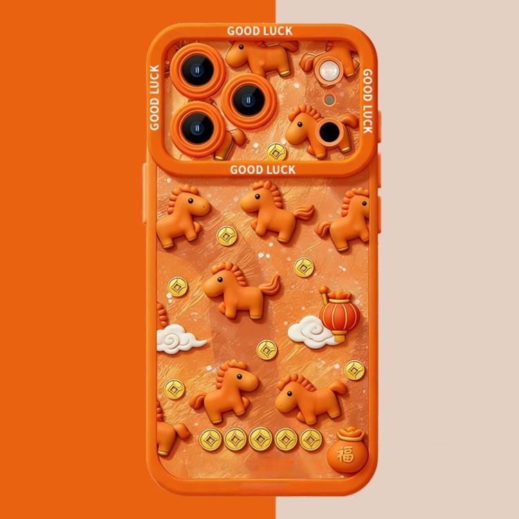 For iPhone 17 Pro Max Year Of The Horse 3D Horse Liquid Silicone Full Coverage Shockproof Phone Case(Orange)