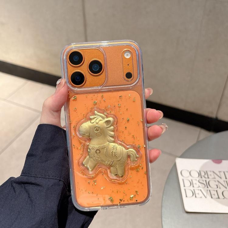 For iPhone 17 Pro Max Year Of The Horse Acrylic Full Coverage Shockproof Phone Case(Gold Horse)