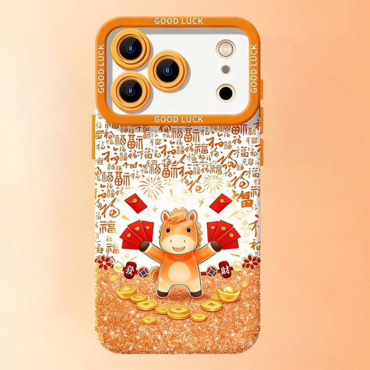 For iPhone 17 Pro Max Year Of The Horse Liquid Silicone Full Coverage Shockproof Phone Case(Red Envelope)