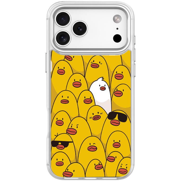 For iPhone 17 Pro Max Yellow Duck Pattern Magnetic Phone Case(Transparent White)
