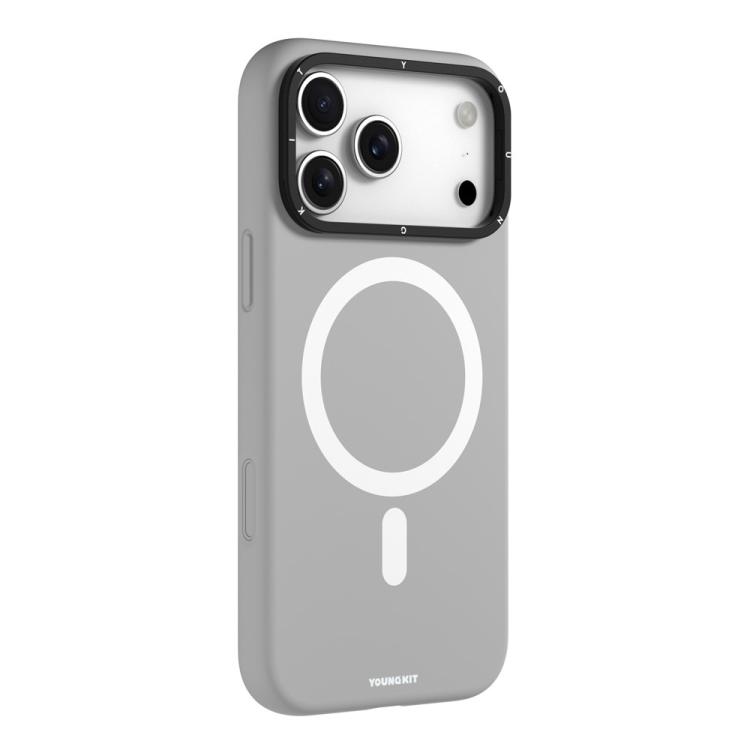 For iPhone 17 Pro Max YOUNGKIT Condensate Magnetic Series Lens Frame Holder Silicone Phone Case(NZCX002 Gray)