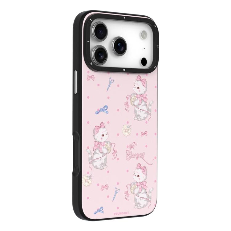 For iPhone 17 Pro Max YOUNGKIT Cute Animal Time Series Magnetic IMD TPU Phone Case(Pink Sugar Cat)