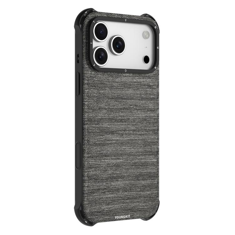 For iPhone 17 Pro Max YOUNGKIT Jeans Cloth Texture TPU Canvas Magnetic Phone Case(FBCX002 Gray)