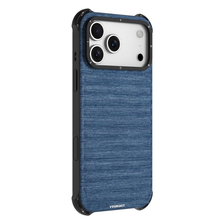 For iPhone 17 Pro Max YOUNGKIT Jeans Cloth Texture TPU Canvas Magnetic Phone Case(FBCX003 Blue)