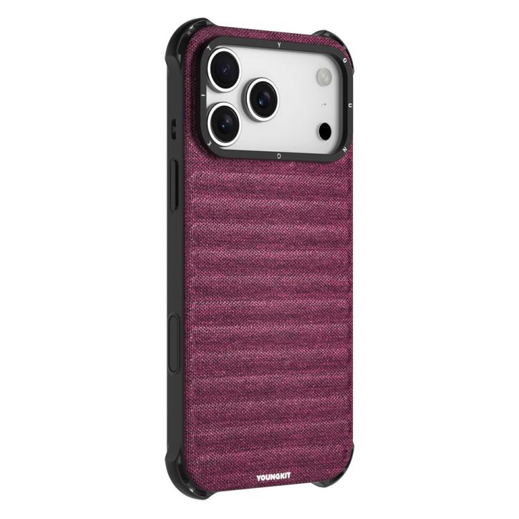 For iPhone 17 Pro Max YOUNGKIT Jeans Cloth Texture TPU Canvas Magnetic Phone Case(FBCX004 Pink)