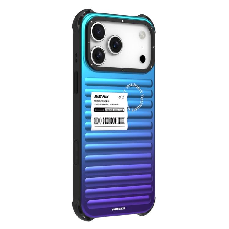 For iPhone 17 Pro Max YOUNGKIT Secret Color Laser Gradient Aluminium Alloy TPU Phone Case(Dark Green Blue Purple)