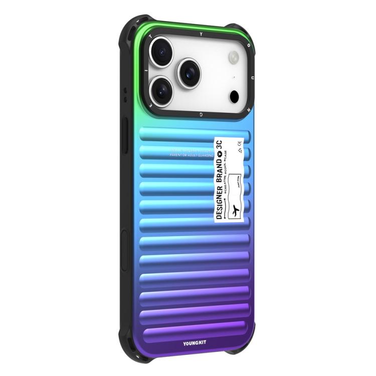 For iPhone 17 Pro Max YOUNGKIT Secret Color Laser Gradient Aluminium Alloy TPU Phone Case(Green Blue Purple)