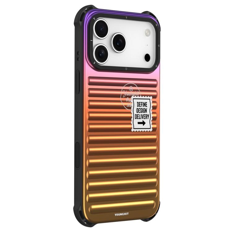 For iPhone 17 Pro Max YOUNGKIT Secret Color Laser Gradient Aluminium Alloy TPU Phone Case(Purple Red Yellow)