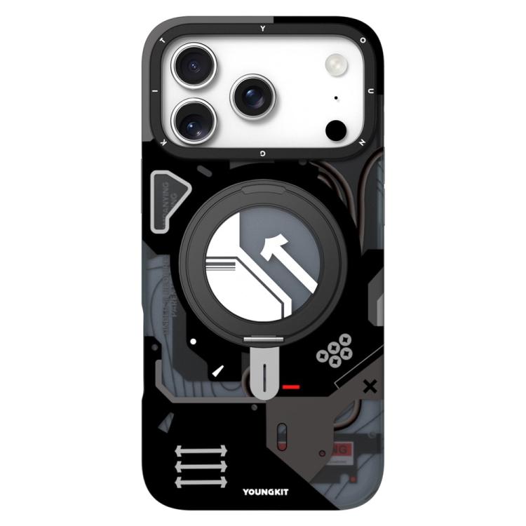 For iPhone 17 Pro Max YOUNGKIT Starship Series Rotation Holder IMD TPU Magnetic Phone Case(XJZHJ001 Black)