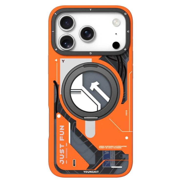For iPhone 17 Pro Max YOUNGKIT Starship Series Rotation Holder IMD TPU Magnetic Phone Case(XJZHJ004 Orange)