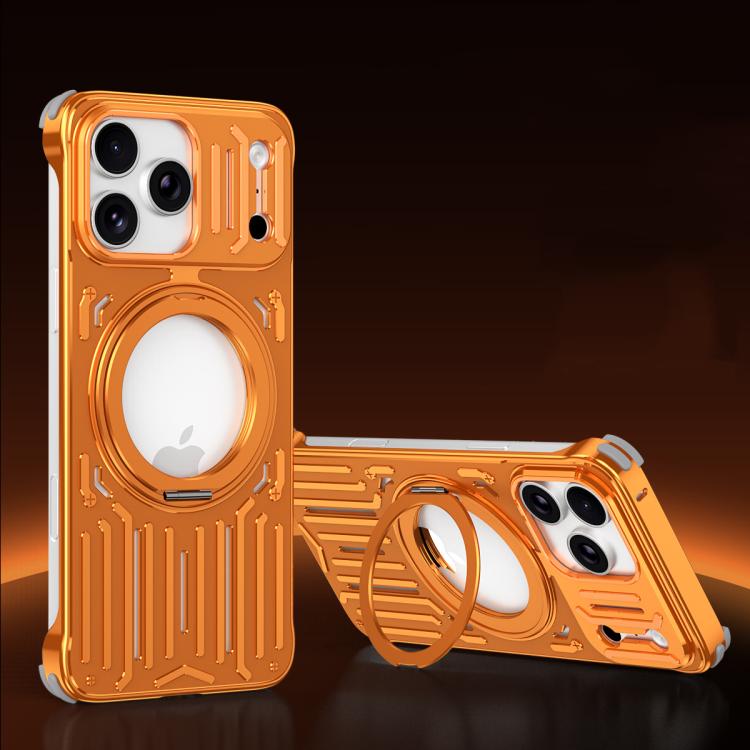 For iPhone 17 Pro Mech Series Cooling Rotating Holder Metal Frameless Phone Case(Orange)
