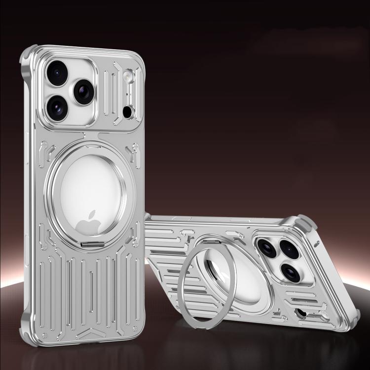 For iPhone 17 Pro Mech Series Cooling Rotating Holder Metal Frameless Phone Case(Silver)