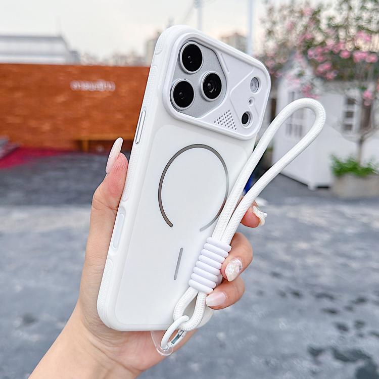 For iPhone 17 Pro Mecha Style Change to 17 Magnetic Phone Case with Wrist Strap(White)
